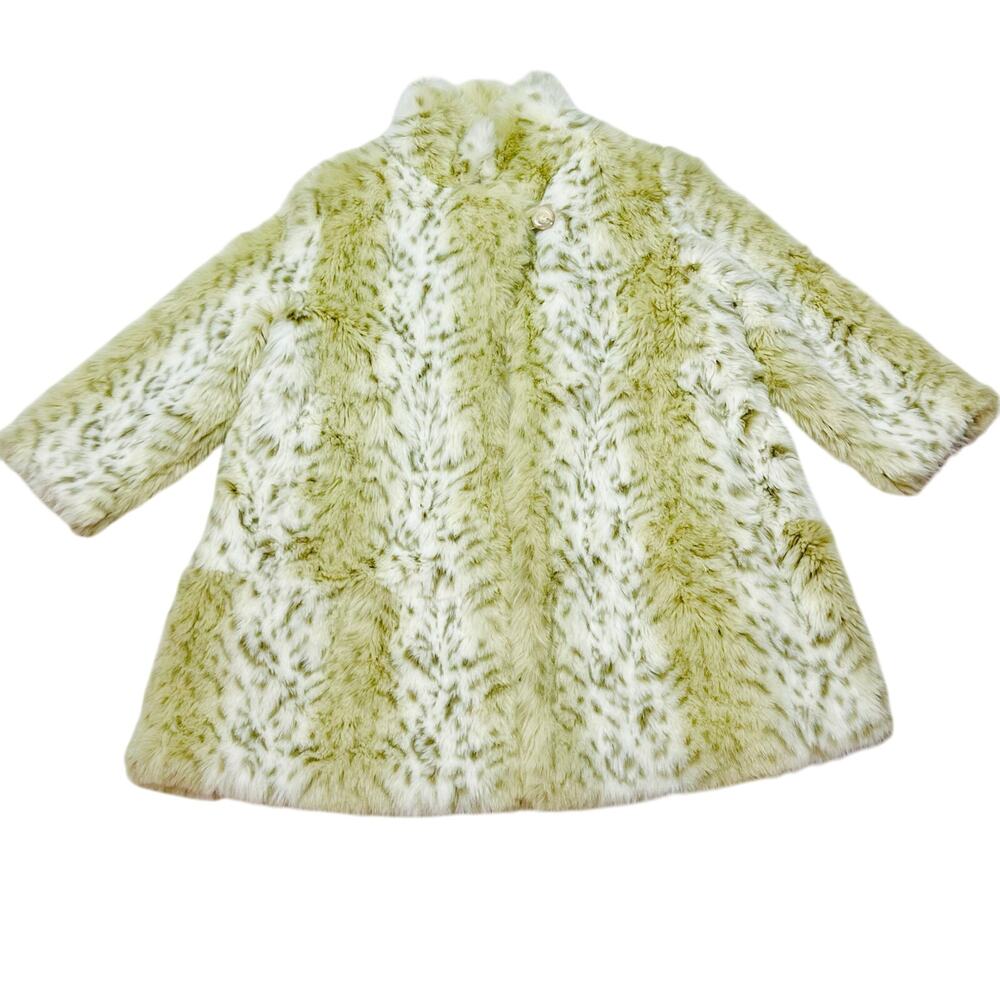 Terry Lewis Faux Fur Coat Classic Luxuries Womens XL Snow Leopard White Tan